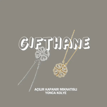 Gifthane™ 14 Ayar Kaplama Açılır Mıknatıslı Yonca Kolye