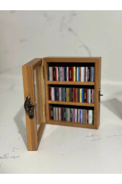 Ahşap Mini Kitaplık I Anksiyete Stres Giderici I 100 Adet Mini Kitap