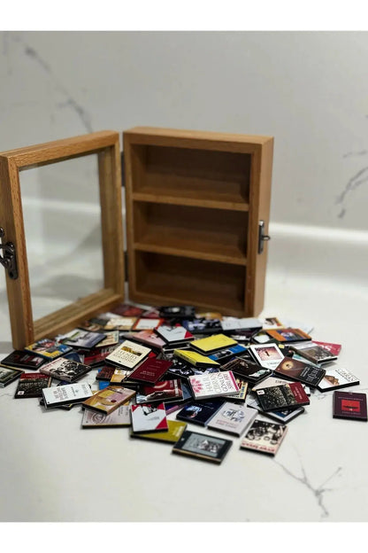 Ahşap Mini Kitaplık I Anksiyete Stres Giderici I 100 Adet Mini Kitap