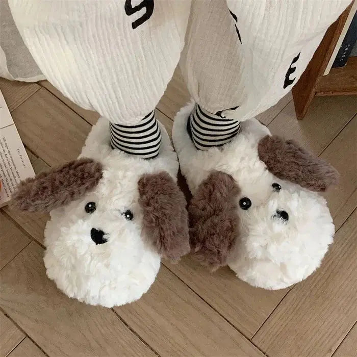 Köpek Desenli Yünlü Panduf